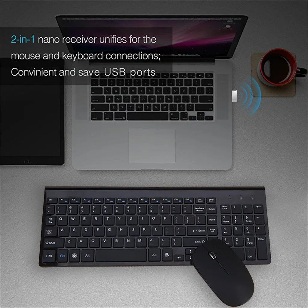 Ультратонкая Бесшумная мышь Mini 2 4 GH Беспроводная USB клавиатура бесшумная набор