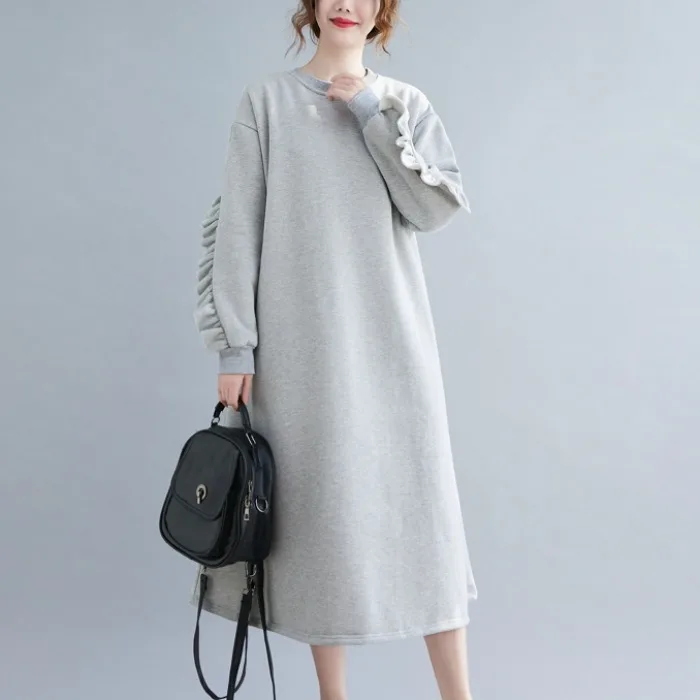 

Женское свободное плиссированное платье SuperAen, повседневное однотонное платье до середины икры с круглым вырезом и трапециевидным силуэтом...