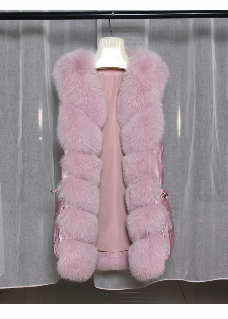 pink Модное женское зимнее пуховое пальто из натурального Лисьего меха, куртка без рукавов, длинный женский жилет, верхняя одежда на утином пуху - Цвет: pink