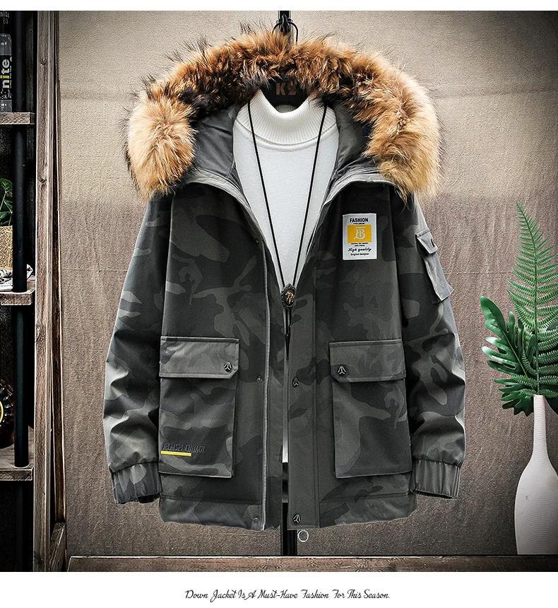 2021 Fashion Puffer Jacket Plus Fanny-Thick Warm Hooded  Camouflage Coat White Duck Down Male New Winter Down Jacket