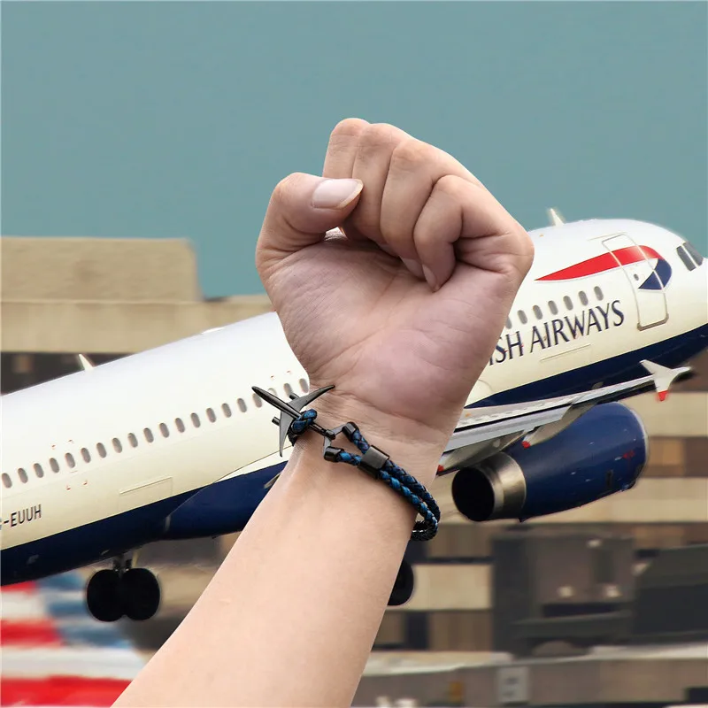 MKENDN Hot Sale Stainless Steel Airplane Anchor Bracelets Men Women Genuine Multilayer Leather Bracelet Freestyle Homme Jewelry
