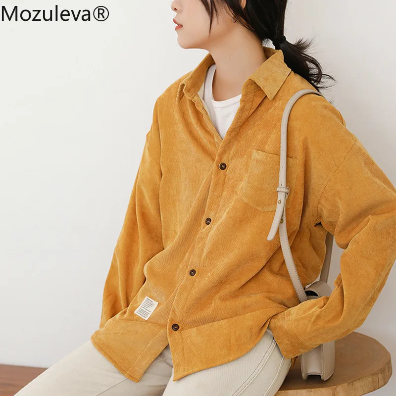 Женские вельветовые рубашки Mozuleva простые свободные однобортные блузки