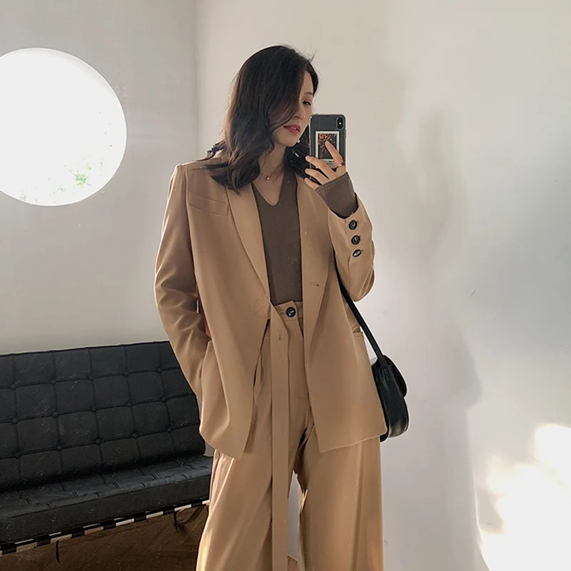 Комплект брюк женский из двух предметов пиджак с блейзер поясом на талии и