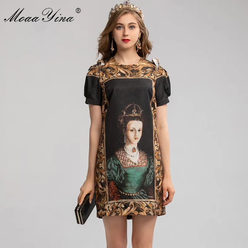 MoaaYina модное дизайнерское платье весна лето женское винтажный принт короткий