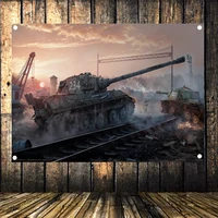 ww2 ger wehrmacht panzer t vi tiger tank combat scene military posters flag banner tapestry mural vintage decor upholstery b2
