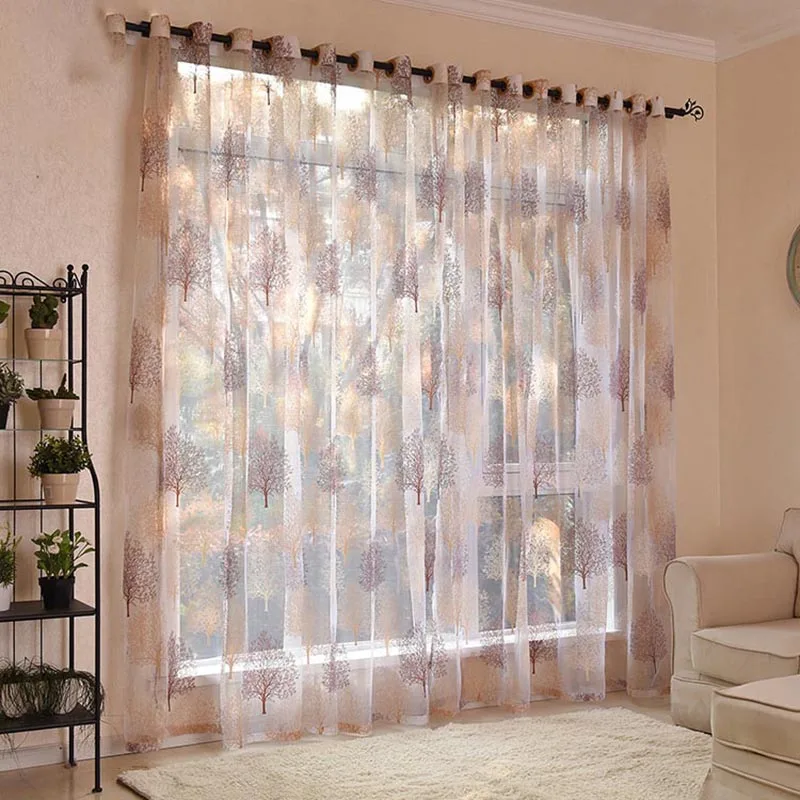 

Sheer Tulle Curtain For Living Room Plant Floral Print Room Divider Voile Drape Decoration Curtains For Bedroom Balcony Kitchen