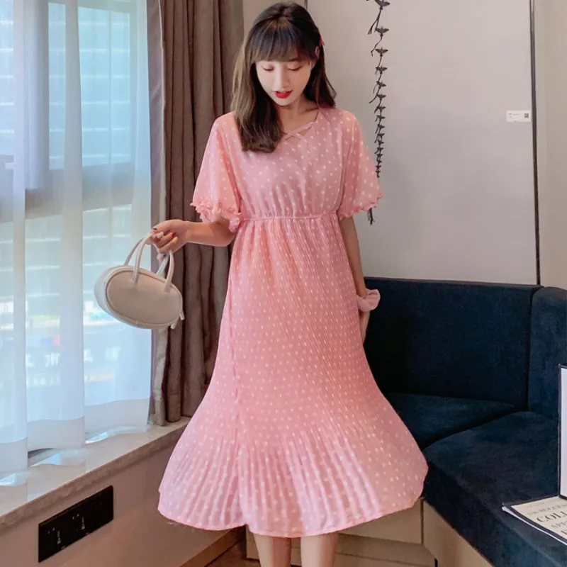 Шифоновые летние платья для беременных свободная плиссированная повседневная