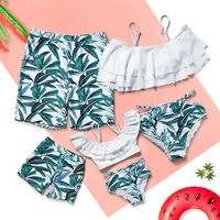 beach swimsuit family matching clothes leaf print ruffles mother daughter bikini mommy dad and me swimwear father son shorts