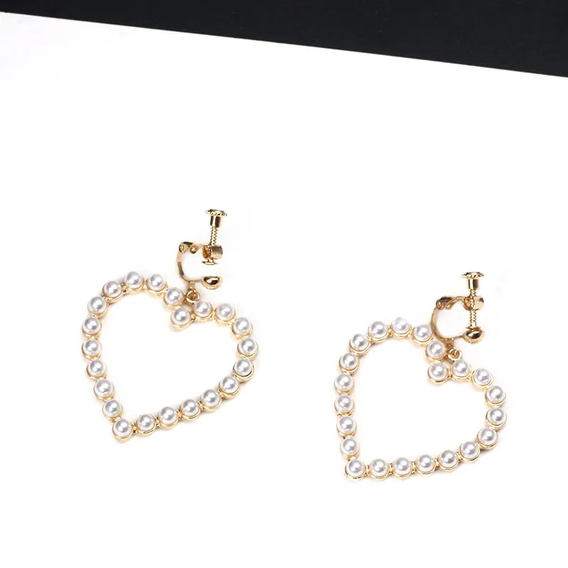 Серьги-кольца женские с жемчугом в форме сердца | Украшения и аксессуары