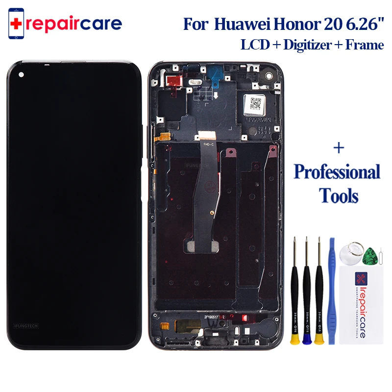 ЖК-дисплей 6 26 дюйма для Huawei Honor 20 с рамкой и сенсорной панелью экран дигитайзером