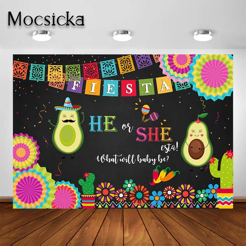 

Mocsicka Mexican Fiesta Gender Reveal Party Backdrop Holy Guacamole Taco Bout a Baby He or She-esta Fiesta Theme Background