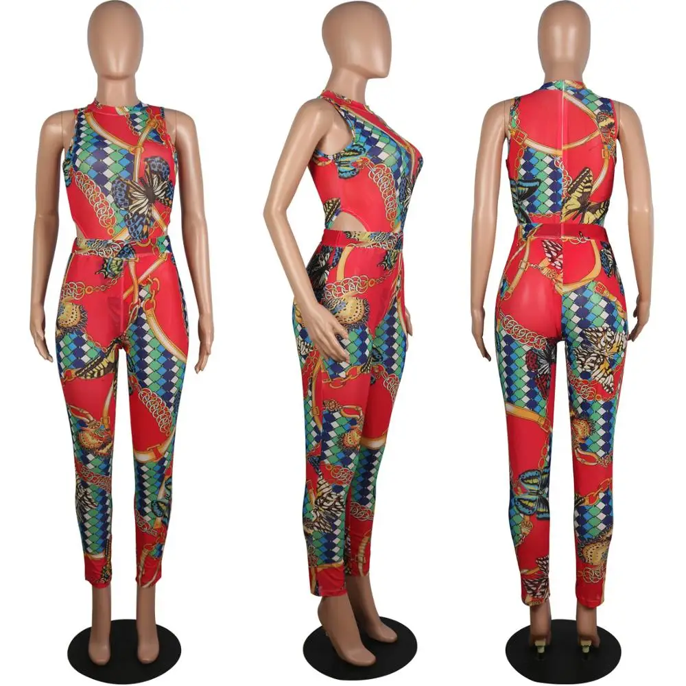 

Summer 2020 ladies sexy sleeveless print ensemble nightclub club party ensemble