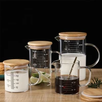 3505001000ml glass measuring cups heat resistant bamboo lid juice cups jar tea milk jugs kettle water bottle measuring jug