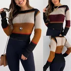 Осень 2020, женский модный полосатый свитер, вязаный свитер, Свободный вязаный пуловер, женский свитер в стиле пэчворк
