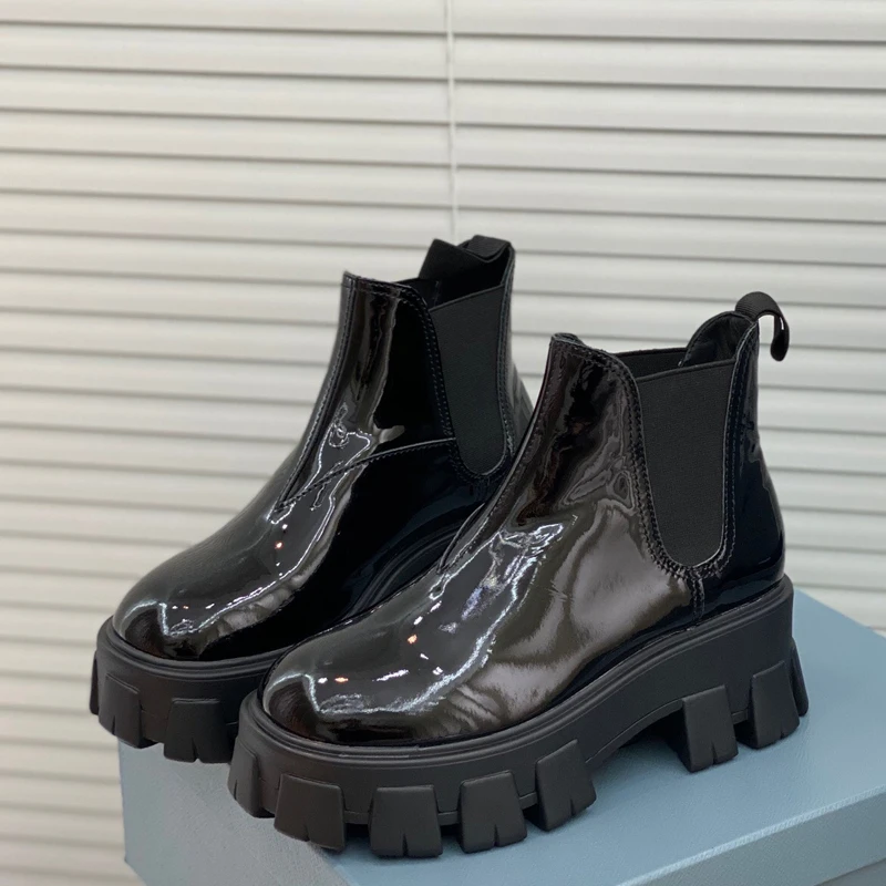 

New Luxury Boots Women Ankle Boots Chunky Winter Shoes Platform Ankle Boots Slip On Chunky Heel Boot Brand Designer Shoes