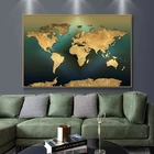 Современная Северная карта мира, постер, Золотая земля, пейзаж, холст, живопись, печать, настенная живопись, картина для гостиной, домашнее украшение для стен