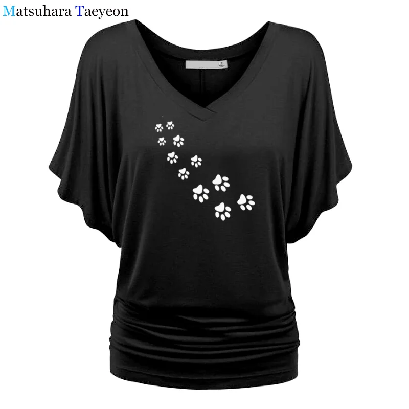 Женская футболка с принтом кошек и лап хлопковая Повседневная в стиле хип хоп