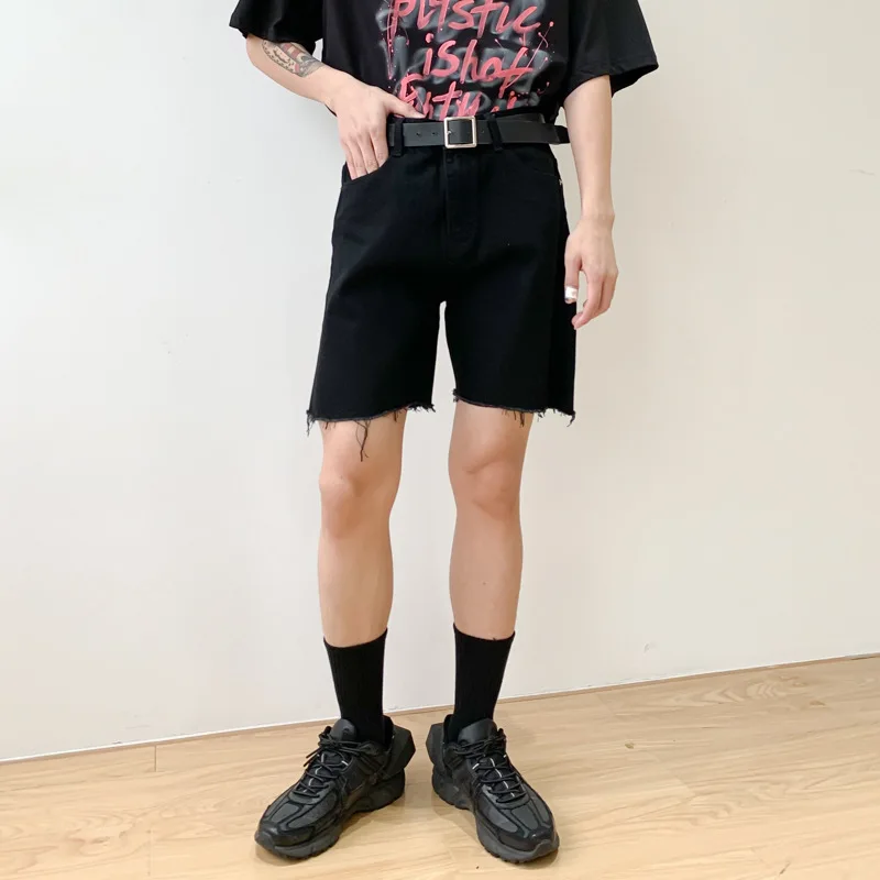 Summer Jean Shorts Frayed Casual Denim Jeans for Men Fashion Black Denim Shorts Male Vintage Jeans Streetwear Men Japan Style