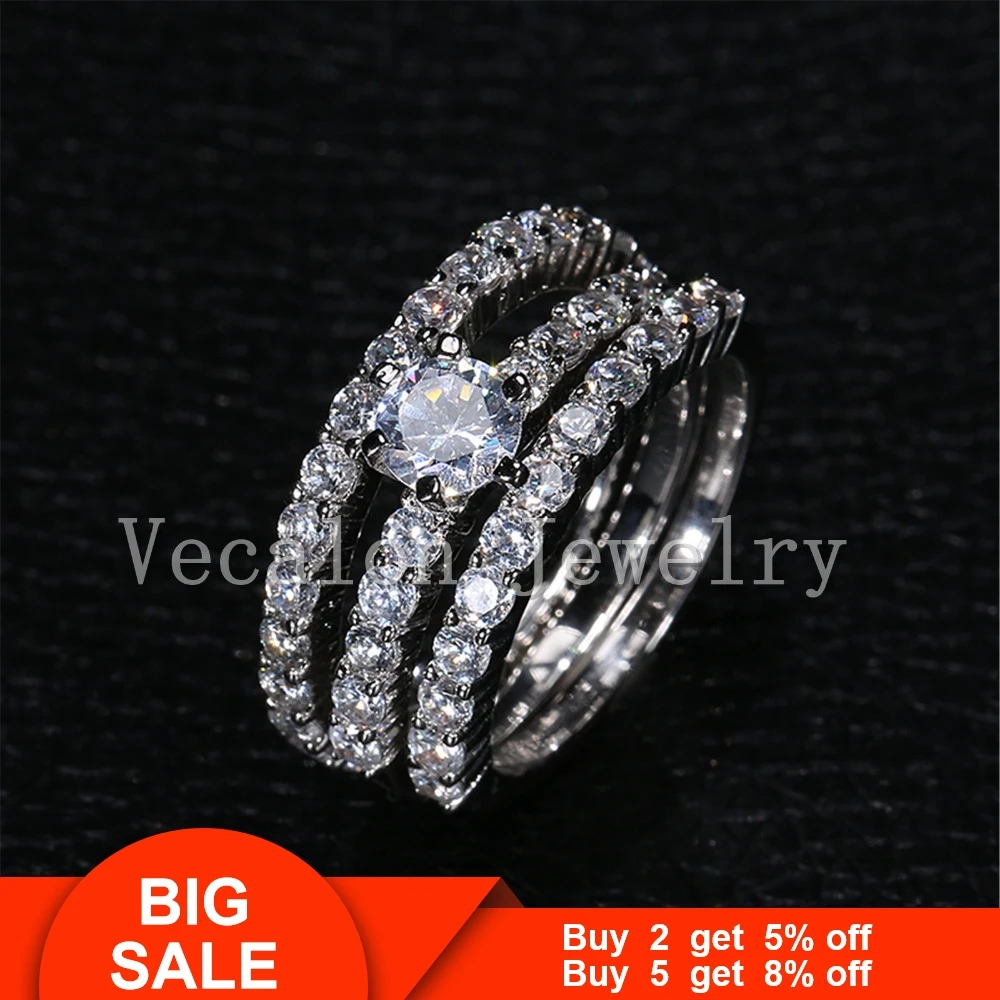 Vecalon 2016 новинка 3 в 1 Обручальное кольцо 1ct AAAAA Циркон Cz 10KT белое золото заполненное
