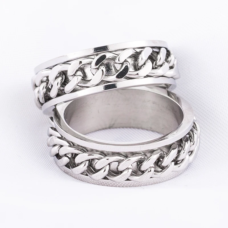 

Trendy Hip-Hop Rings Stainless Steel Silver Color Chain Ring For Men Women Wedding Party Jewelry