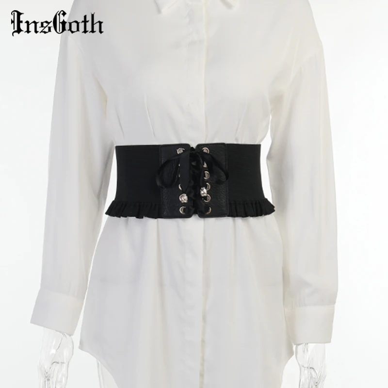 

InsGoth Vintage Black Bandage Corset Gothic Aesthetic Skinny Corsets Grunge Stretchy Punk Goth Accessories Dress Decoration