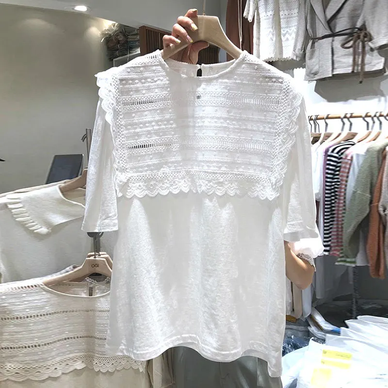 

Sweet lace patchwork loose tee T-shirt women