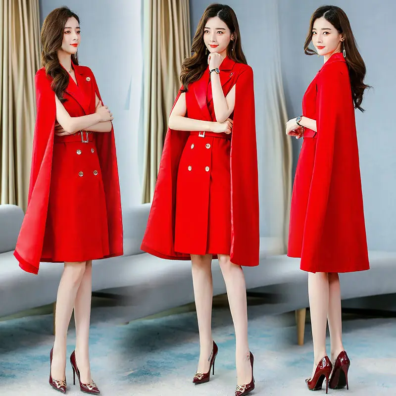 Женское двубортное платье-Блейзер черное платье-блейзер с поясом в Корейском