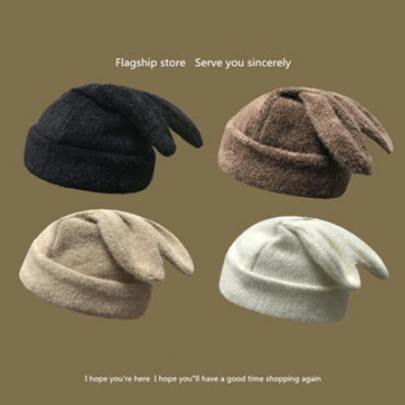 

Winter New women's Travel Winter Plush Beanie Outdoor Warm Hat Soft Knitted Velvet Long Ears Cute Women New year Fashion Gifts