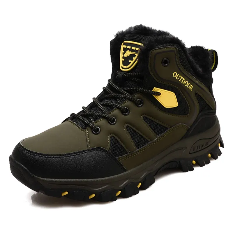 

2022 New Winter Men Snow Boots Fashion Leather Fur Plush Warm Waterproof Ankle Boots Outdoor Non Slip Hiking Boots Big Size