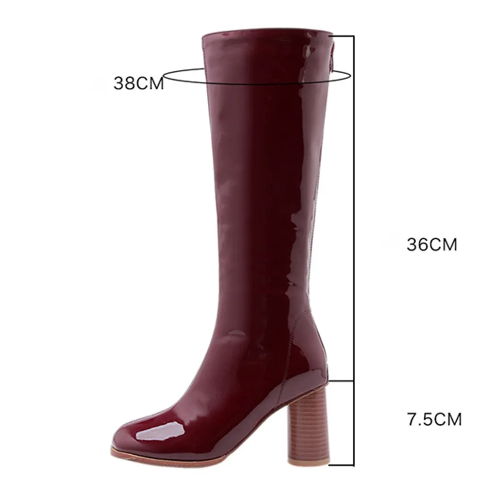 Сапоги из лакированной кожи на высоком каблуке Женские выше колена Классические