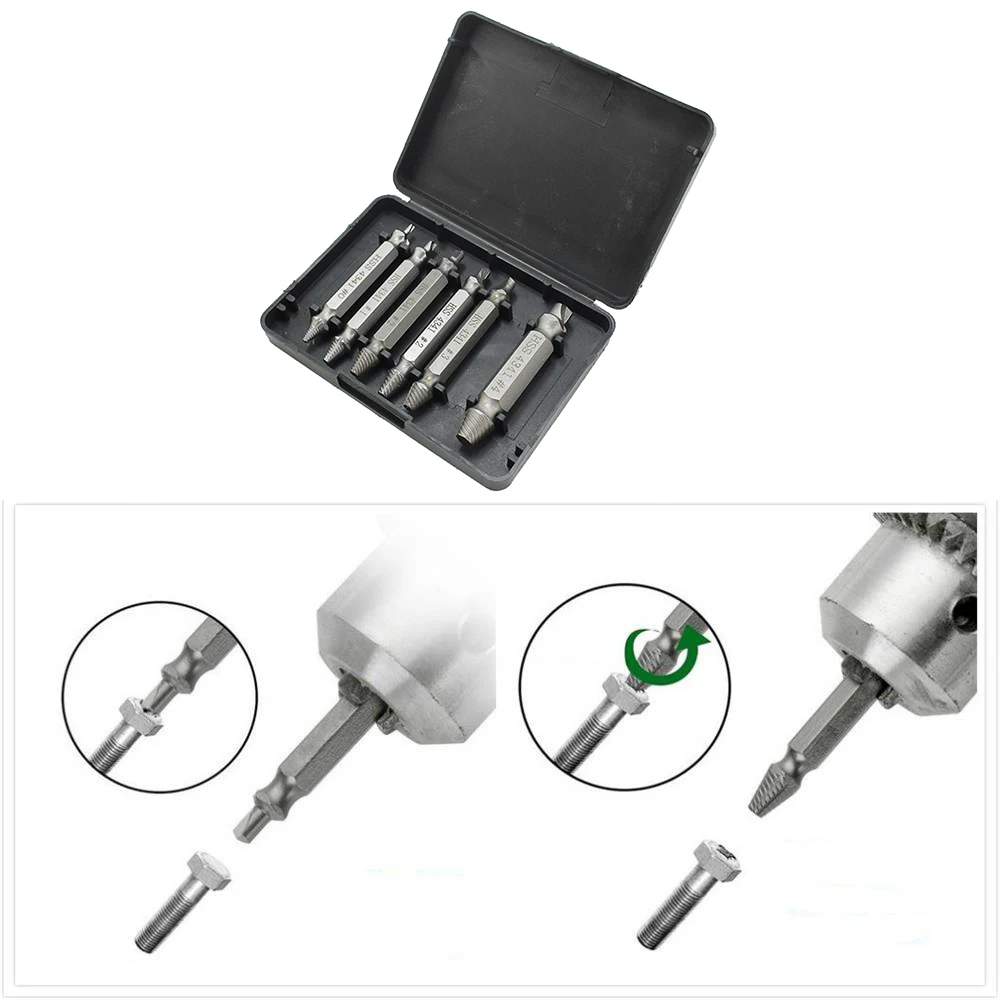 

6pcs Damaged Screw Extractor Drill Bit Set Stripped Broken Screw Bolt Remover Extractor Easily Take Out Demolition Tools