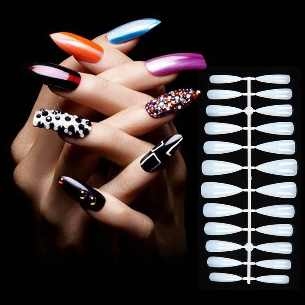 

504pcs Middle Long Stiletto Nail Tips Full Cover Almond Shape False Nails Nail Art Tips with Box