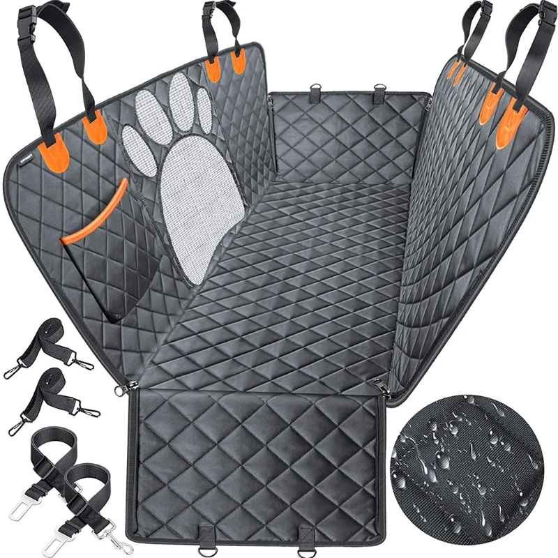 

Dog Car Seat Cover Waterproof Scratchproof with Paw-shaped Mesh Window Durable Nonslip Seat Cover for Dogs Back Seat