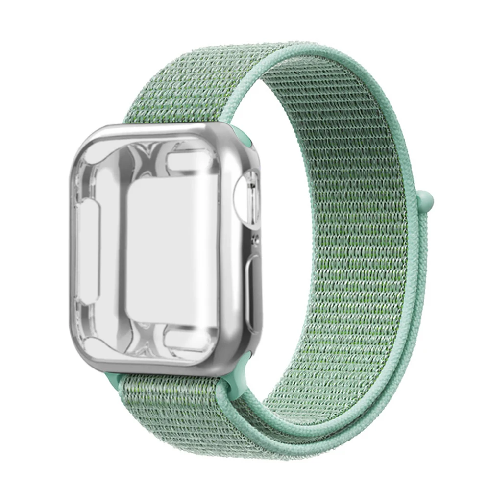 Нейлоновый ремешок+ чехол для Apple watch series 5/4/3/2/1, 42 мм, 38 мм, версия в едином положении во время занятий легкой атлетикой, ремешок для iwatch 40 мм 44 спортивный браслет - Цвет ремешка: Marine green