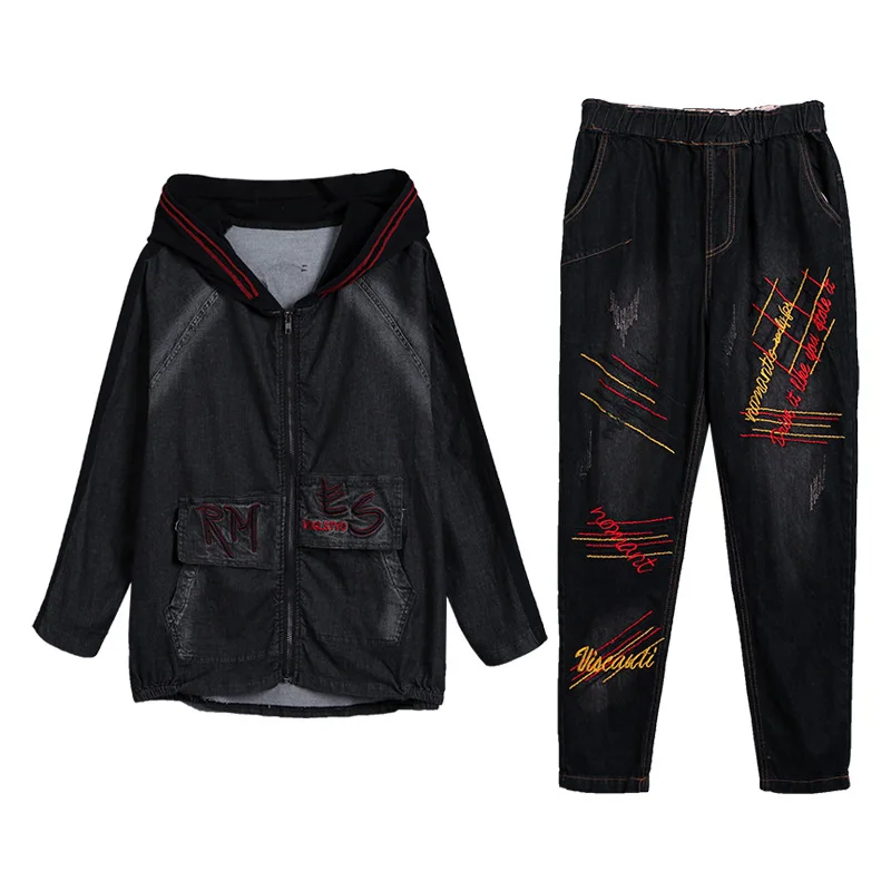 Джинсы корейского стиля куртки брюки костюм женский джинсовый комплект из двух