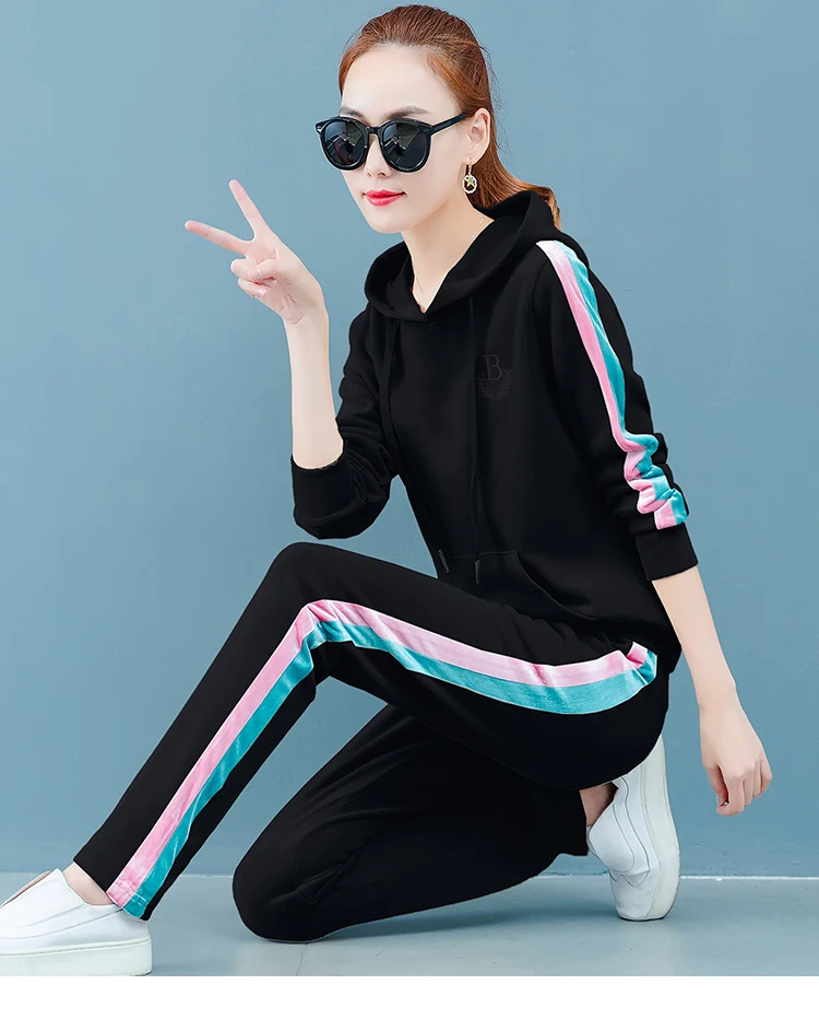 

Casual Women 2 Piece Set Top And Pants Hooded Tracksuit Women Ensemble Femme Deux Pieces Conjunto Feminino Women's Tracksuits