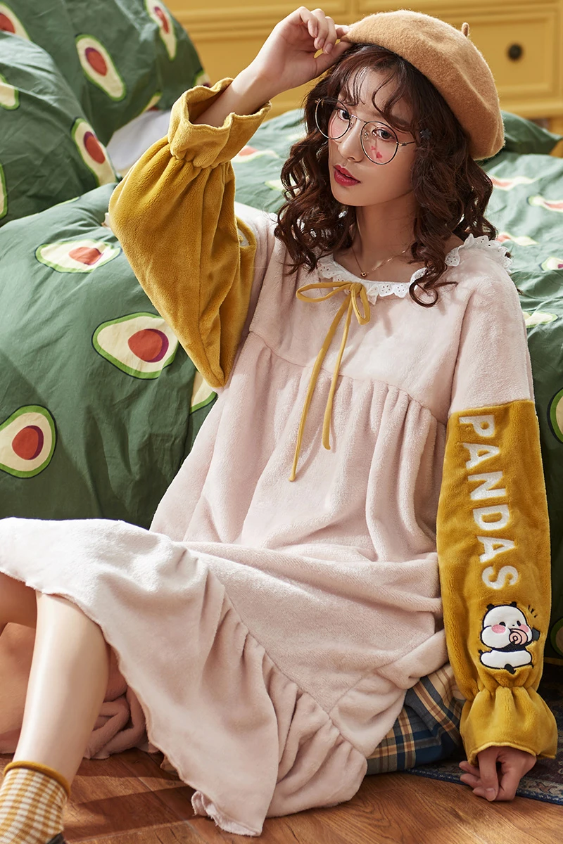 Модная зимняя теплая фланелевая ночная рубашка женская одежда для сна домашняя