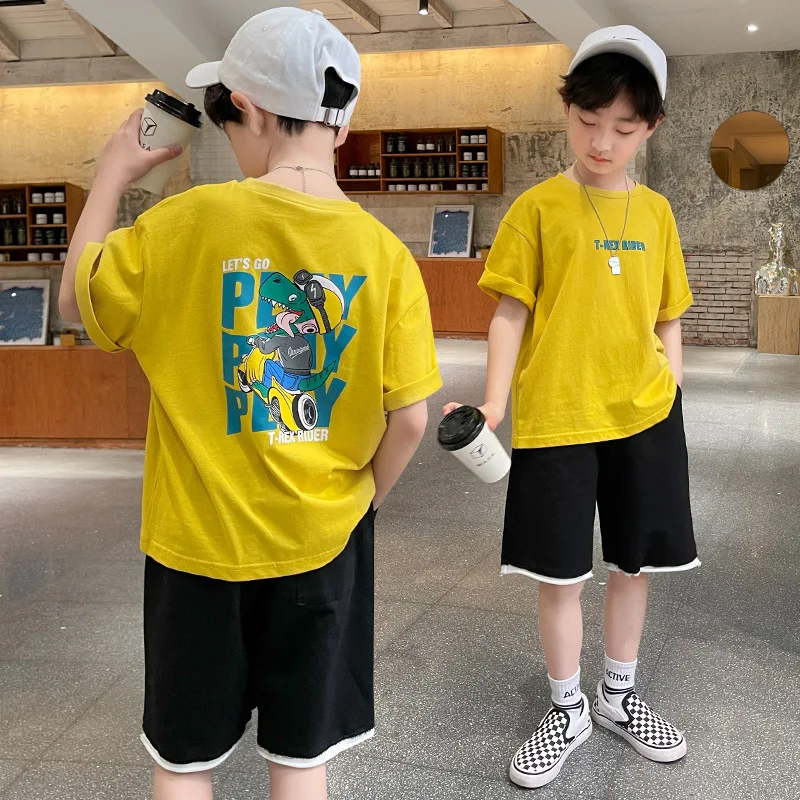 

Summer Outfit for Boys Cartoon Dinosaur Clothing Set Children Short Sleeve T-shirts and Loose Pants 2 Piece Sport Sets Kids Baby