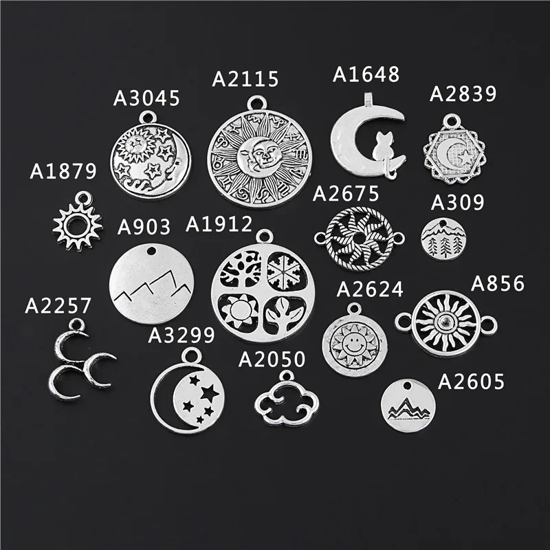 30pcs Mix Silver Color Round Night View Charms Sun Star Moon Cloud Nature Pendant Making DIY Accessories Handmade Crafts M34 | Украшения и