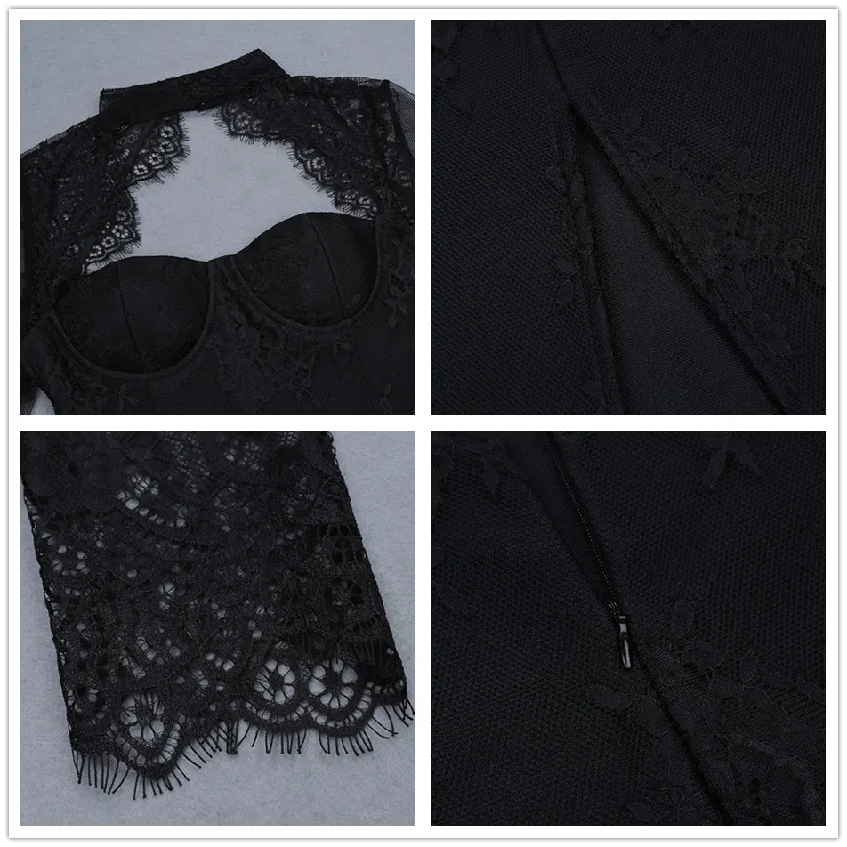 Модное весеннее сексуальное кружевное Бандажное платье 2019 с длинным рукавом