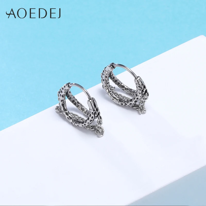 

AOEDEJ Long Tassel Hoop Earrings 316L Stainless Steel Earrings for Men Punk Jewelry Long Link Chain Ear Hoops Rounds