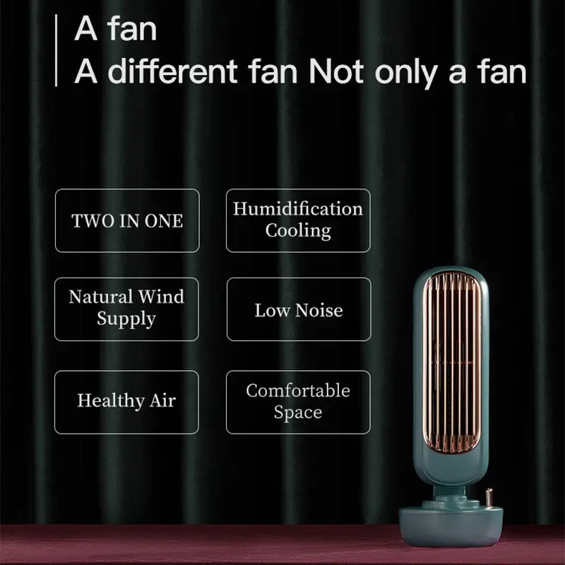 

2 In 1 Mist Fan Retro Humidification Tower Fan USB Charging Desktop Moisturizing Mute Air Conditioner Humidifier
