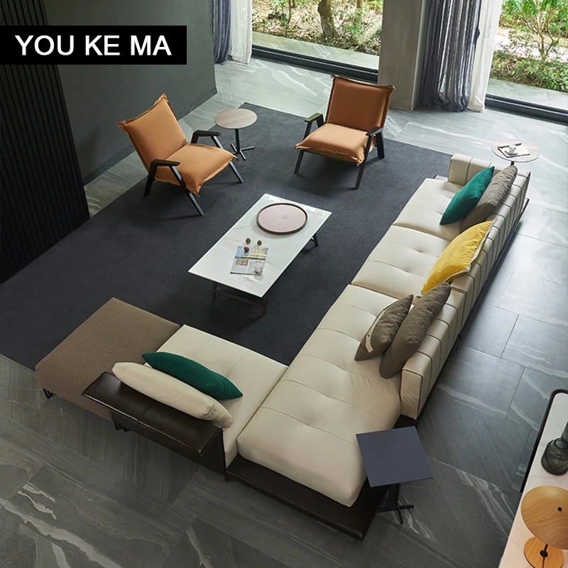 

Minimalist leather sofa first layer cowhide Nordic modern minimalist living room French luxury high-end entry Lux furniture