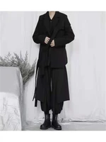 mens spring classic black new suit mens jacket asymmetric ribbon design loose casual large size suit jacket