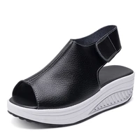new summer women sandals platform wedges sandals leather swing peep toe casual shoes women walk shoes flats large size 35 43