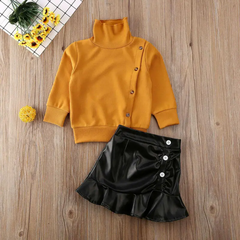 2 шт. кожаные топы и юбка-пачка из ПУ кожи | Детская одежда обувь