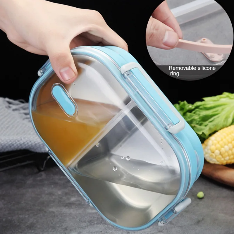 Портативный Ланч бокс из нержавеющей стали контейнер Бенто с ремешком для еды