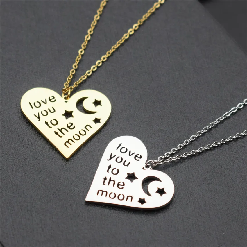 Boho Jewelry Love You To The Moon Sun And Star Choker Heart Pendant Necklace For Women Stainless Steel Chain Best Friend Gift images - 6