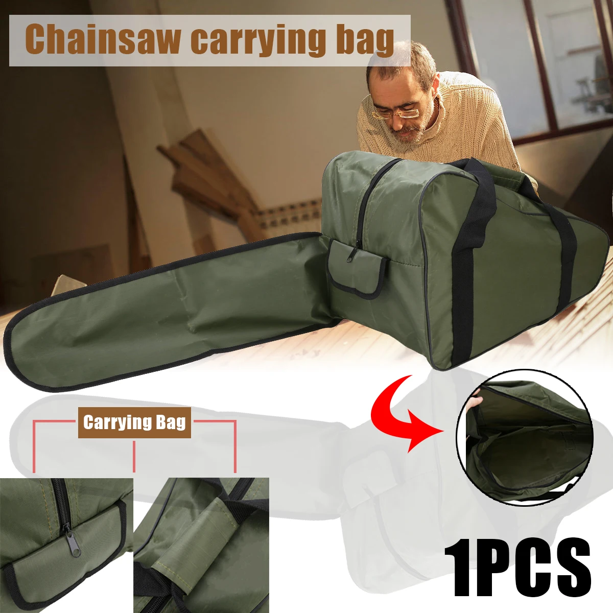 

1 Pc Waterproof Green 20'' Chainsaw Carrying Bag Box Protective Holdall Holder Case Chain Saw Engine Carrying Bag Tools
