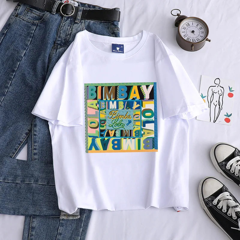 

2021 cotton T-shirt top Harajuku kpop printing couple short top summer Hot loose wild O-neck short-sleeved T-shirt new female